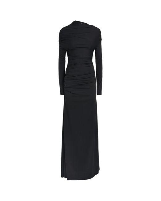 Victoria Beckham Black Gathered Shoulder Drape Long-Sleeve Gown