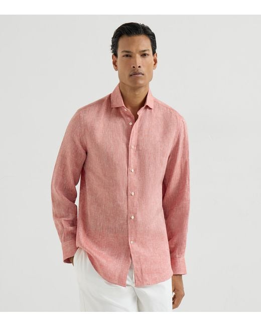 Brunello Cucinelli Pink Linen Easy-Fit Shirt for men