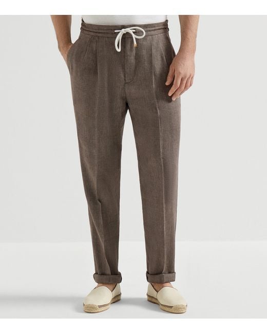 Brunello Cucinelli Brown Drawstring Leisure Trousers for men