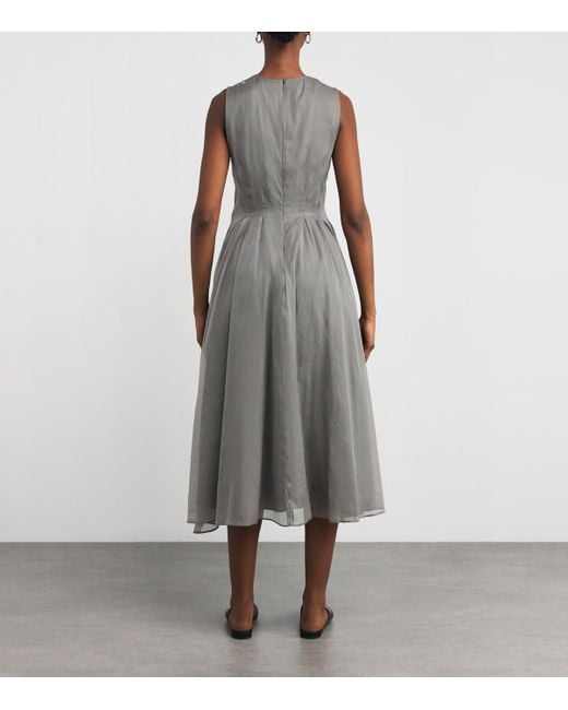 Max Mara Gray Silk-Blend Organza Midi Dress