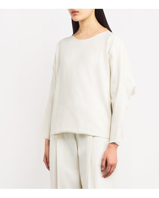 Issey Miyake White Cotton-Blend Campagne Top