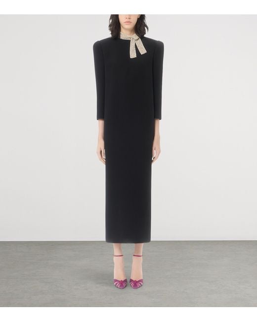 Valentino Black Silk Embellished-Collar Midi Dress
