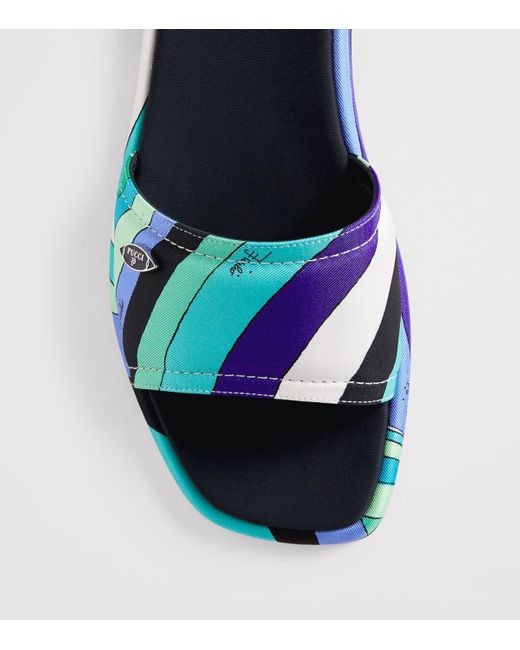 Emilio Pucci Blue Silk Printed Yummy Slides