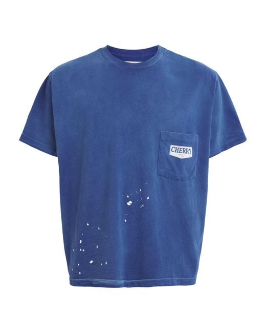 CHERRY LA Blue Chevron-Stitch Logo T-Shirt for men
