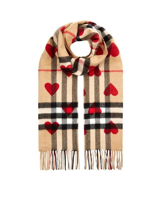 Burberry Red Classic Cashmere Check Heart Scarf