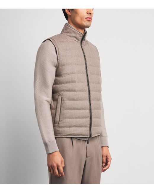 FIORONI CASHMERE Brown Virgin Wool Reversible Gilet for men