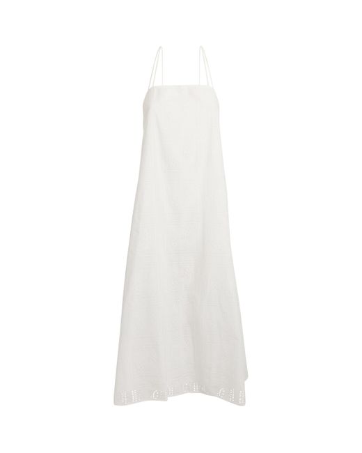 Tory Burch White Cotton Eyelet Midi Dress