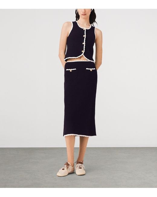 Maje Blue Knitted Midi Skirt
