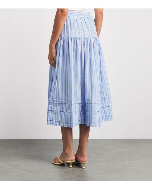 Doen Blue Organic Cotton Stripe Marceline Maxi Skirt
