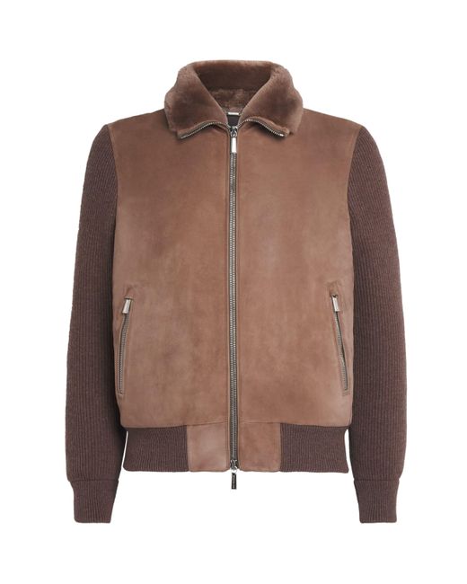 Moorer Brown Shearling-Down Campiglio Bomber Jacket for men