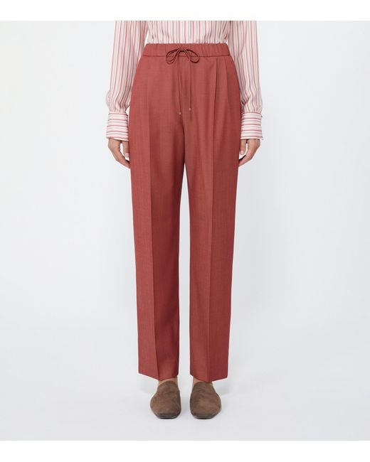 Max Mara Red Wool Gabardine Drawstring Trousers