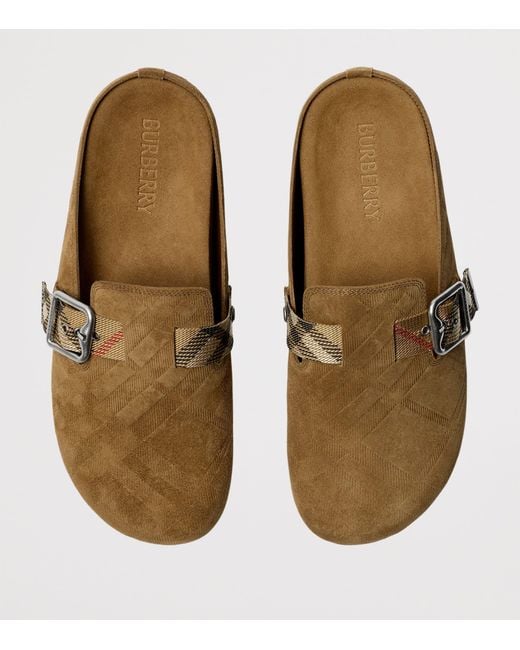 Burberry Brown Suede Check-Trim Urchin Clogs