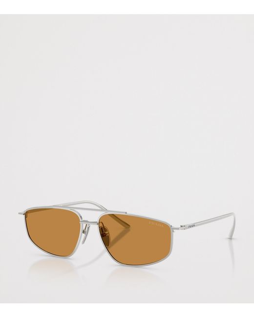Prada Natural Metal Rectangular Sunglasses