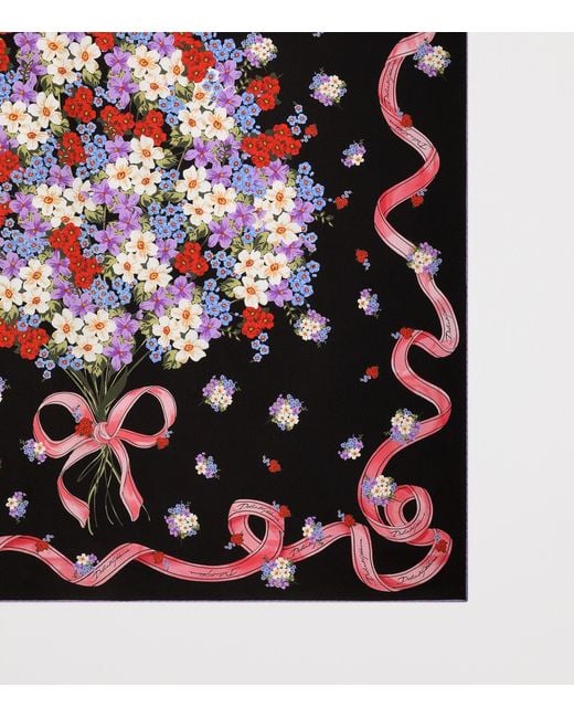 Dolce & Gabbana Black Silk Bouquet Print Foulard