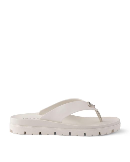 Prada White Rubber Logo Thong Sandals for men
