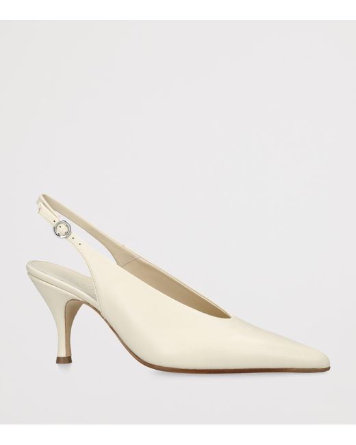 Aeyde White Leather Carla Slingback Pumps 75