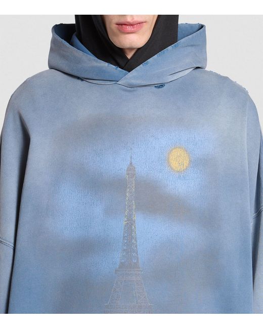 Balenciaga Blue Oversized Paris Moon Hoodie for men