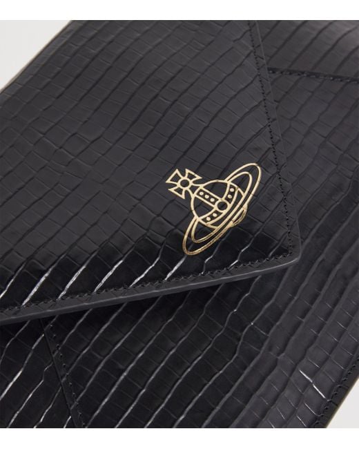 Vivienne Westwood Black Croc-Embossed Leather Envelope Clutch Bag