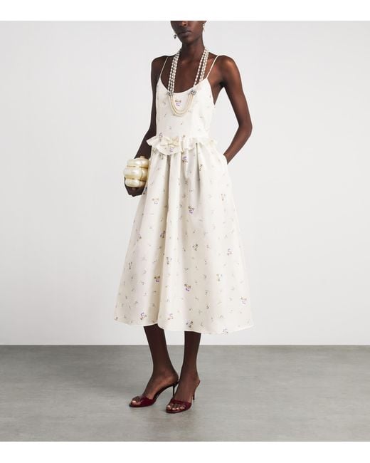 Alessandra Rich White Silk Floral Midi Dress