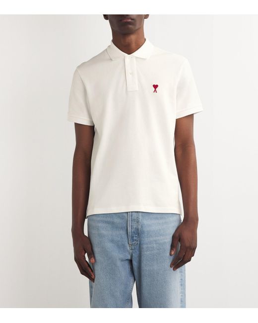 AMI White Organic Cotton Ami De Coeur Polo Shirt for men