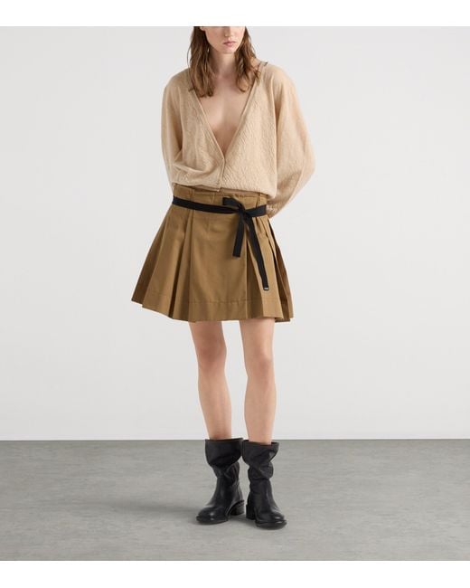 Prada Natural Gabardine Pleated Skirt
