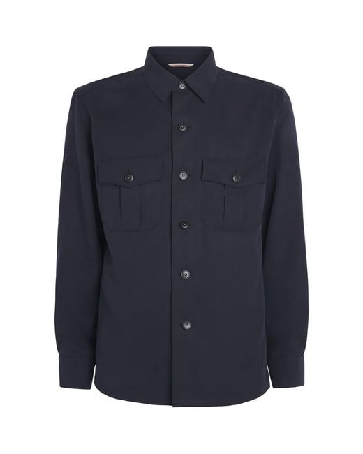 Canali Blue Twill Twin-Pocket Overshirt for men