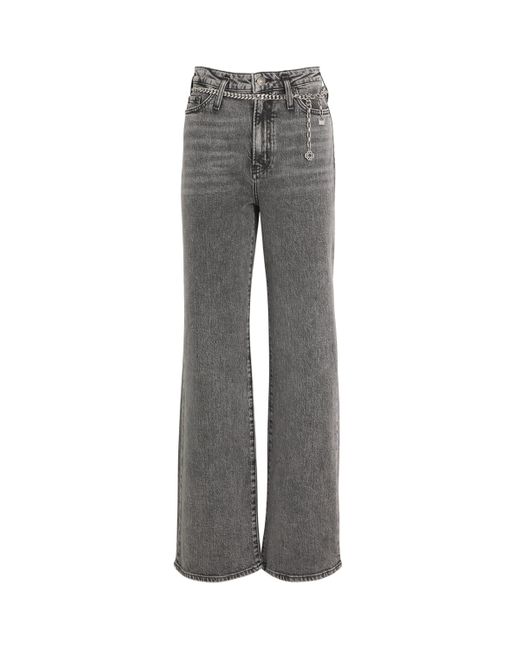 Maje Gray Chain-Detail Wide-Leg Jeans
