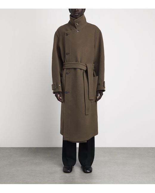 Lemaire Brown Wool Oversized Wrap Coat for men