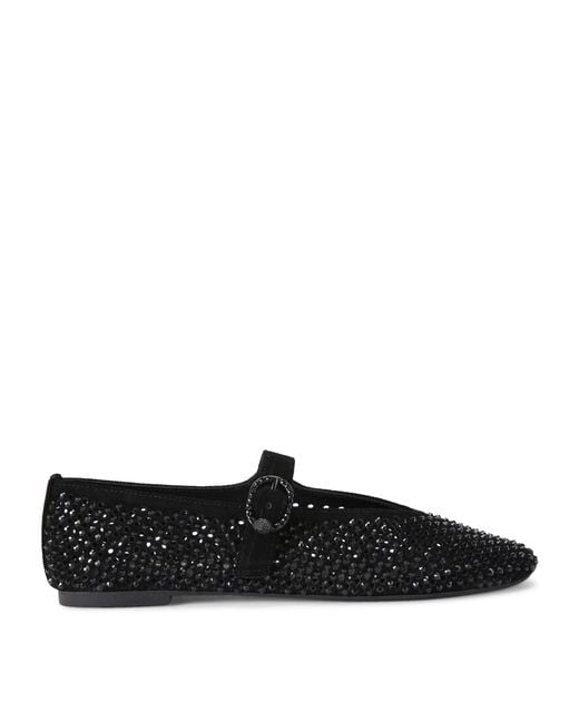 Kurt Geiger Black Suede Embellished Mayfair Ballet Flats