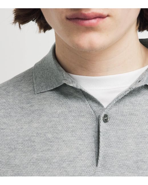 John Smedley Gray Merino Wool Textured Polo Shirt for men