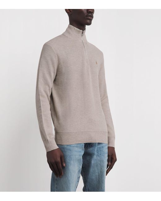 Polo Ralph Lauren Gray Cotton Half-Zip Sweater for men