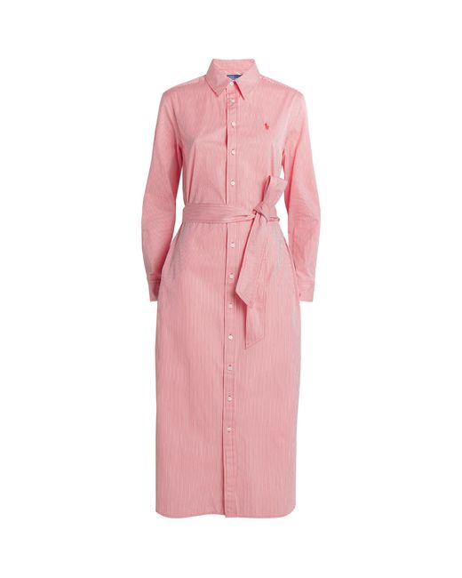 Polo Ralph Lauren Pink Polo Pony Midi Shirt Dress