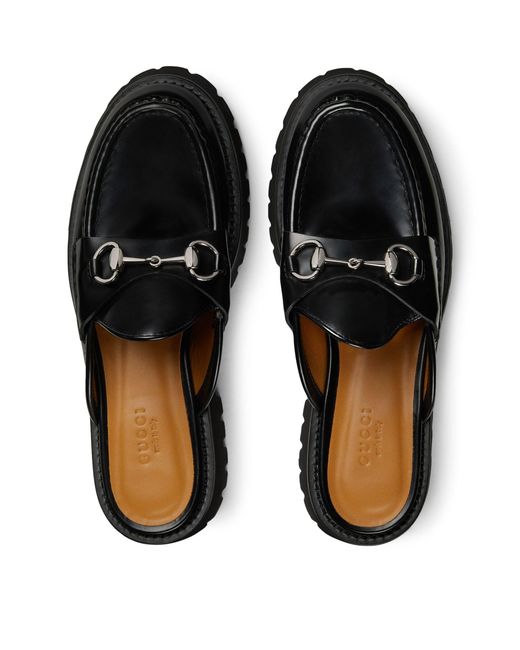Gucci Black Leather Lug-sole Horsebit Loafers
