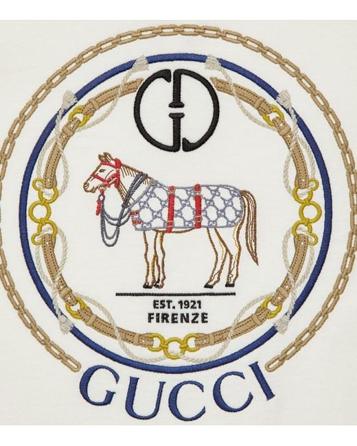 Gucci White Horse Embroidered Logo T-shirt