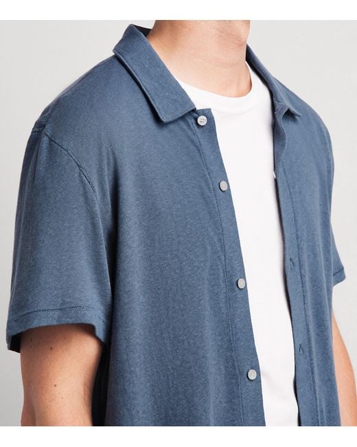 PAIGE Blue Linen-Cotton Sultan Short-Sleeve Shirt for men