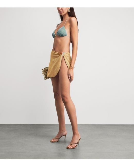 Oseree Natural Metallic Beaded Lumière Mini Pareo Skirt