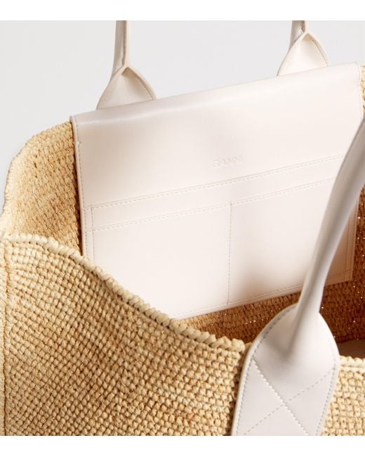 Ganni Natural Medium Raffia-Leather Tote Bag