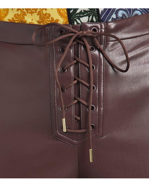 Alice + Olivia Brown Faux Leather Lace-Up Ravyn Trousers