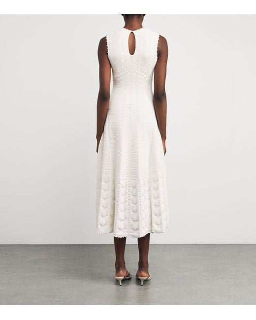 Maje White Pointelle Beaded Midi Dress