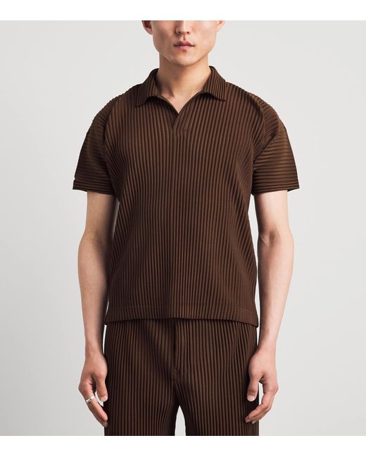 Homme Plissé Issey Miyake Brown Pleated Polo Shirt for men