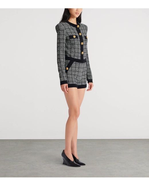 Balmain Black Tweed Check Shorts