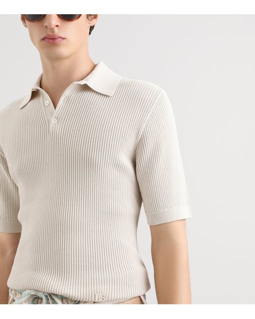 Dolce & Gabbana White Cotton Micro-Rib Polo Shirt for men