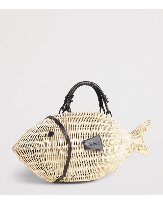 Staud Metallic Wicker Cleo Fish Top-Handle Bag