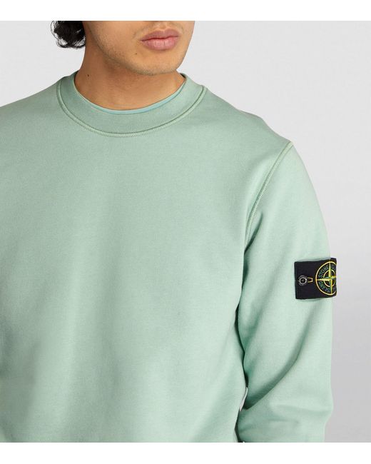 Stone Island Green Cotton Fleece Compass Logo Sweatshirt for men