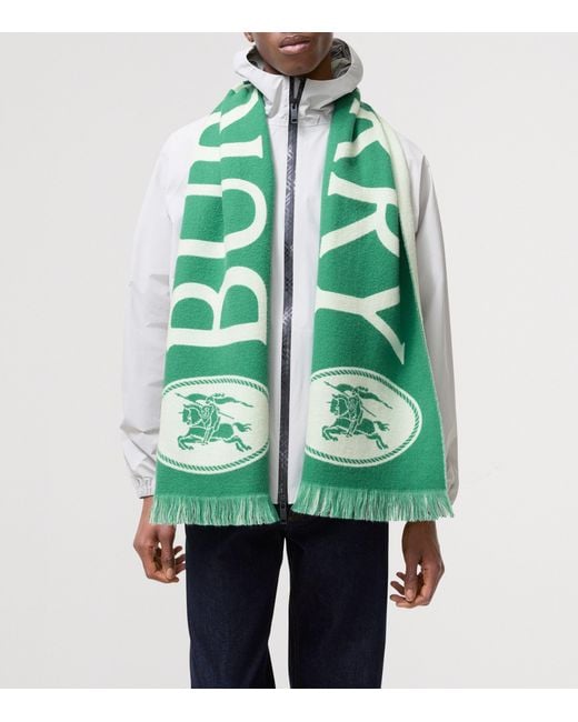 Burberry Green Wool Logo Scarf