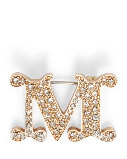 Max Mara Natural Embellished Monogram Brooch