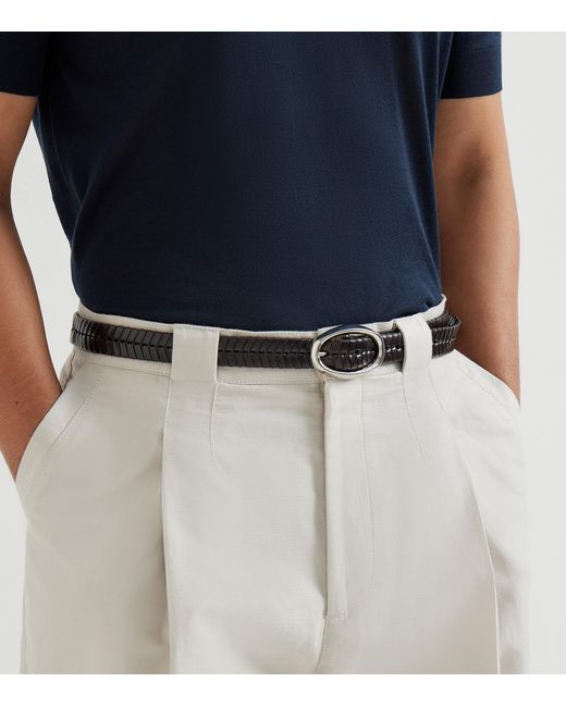 Brunello Cucinelli Black Leather Woven Belt for men