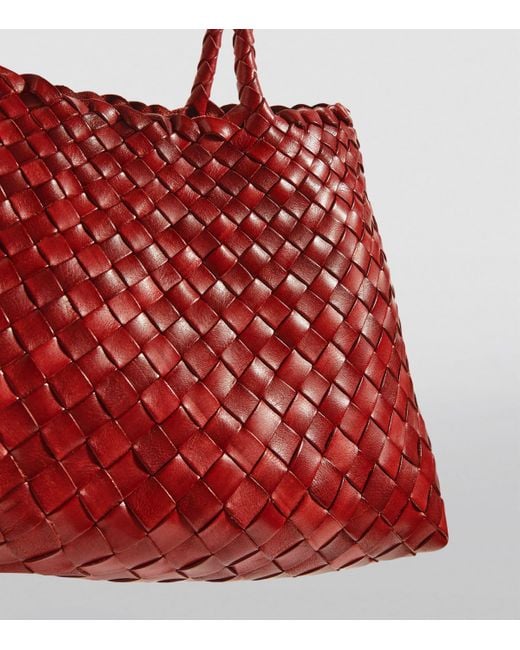 Dragon Diffusion Red Large Leather Woven Santa Croce Tote Bag