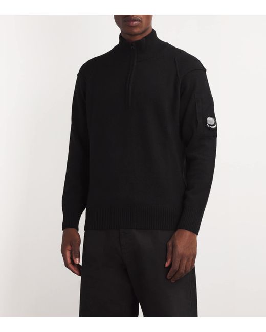 C P Company Black Wool-Blend Half-Zip Sweater for men