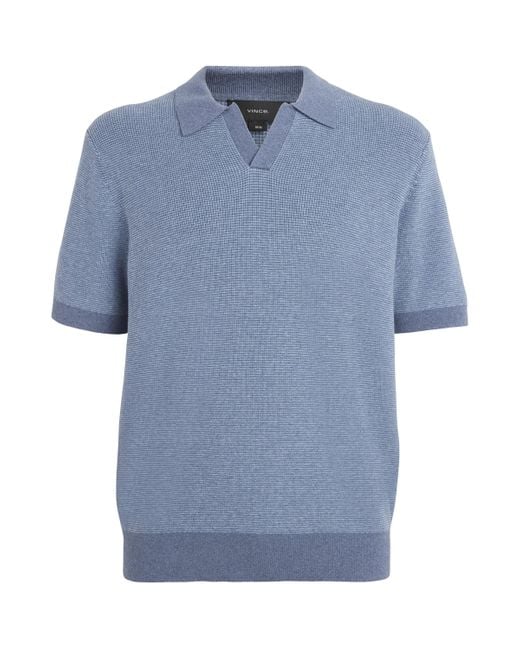 Vince Blue Cotton-Cashmere Johnny-Collar Polo Shirt for men
